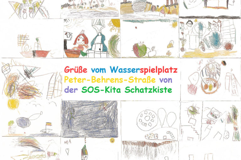 gemalte Bilder von Kindern mit Wünschen für Spieplatz
